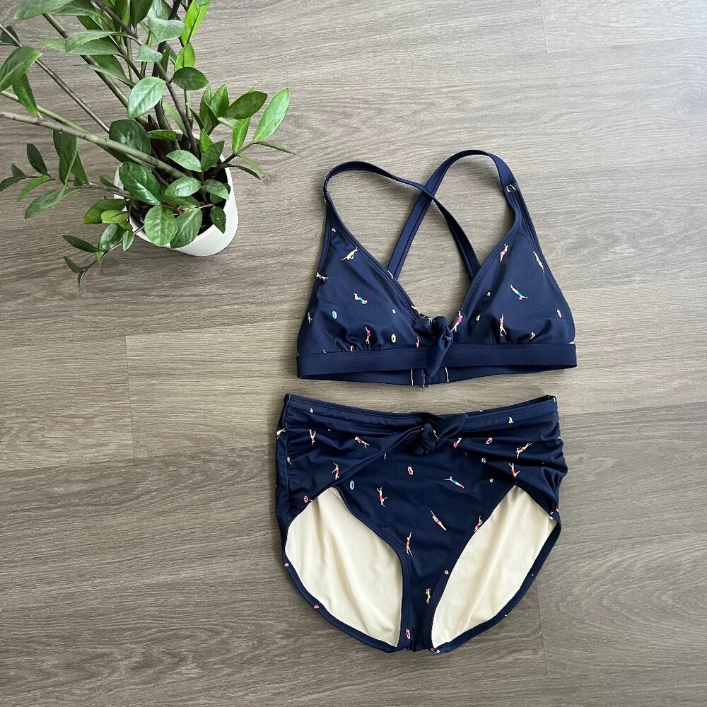 JOE FRESH Navy Pattern Bikini with High Waisted Bottom and Front-Tie Detail